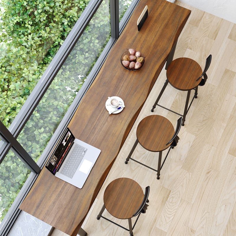 Wooden Bistro Bar Table Rectangle Metal Base Bar Table with Storage