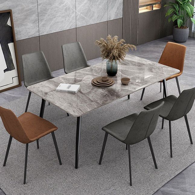 Rectangle Industrial Sintered Stone Table 4 Legs Carbon Steel Base Table for Home