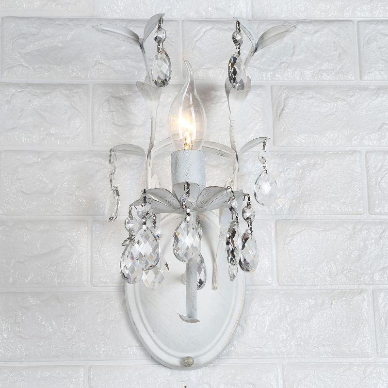 Silver 1/2 Lights Wall Mounted Light Rustic Metal Candelabra Sconce Light with Crystal Drop