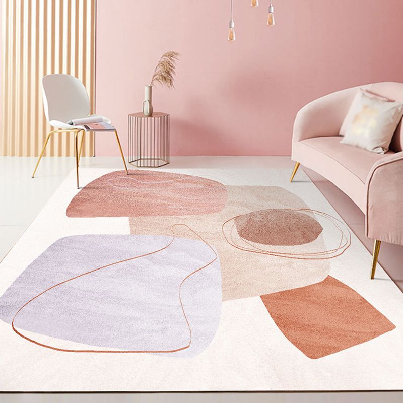 Light Color Irregular Color Block Print Rug Polyester Modern Carpet Non-Slip Backing Indoor Rug for Living Room