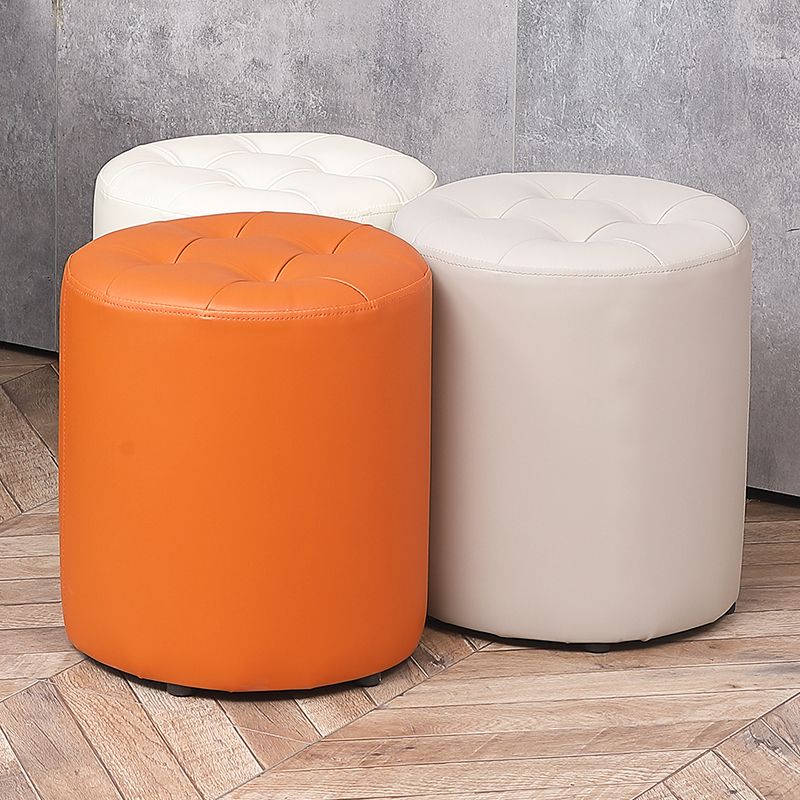 Modern Plain Ottoman Water Resistant Faux Leather Tufted Round Stool Ottoman