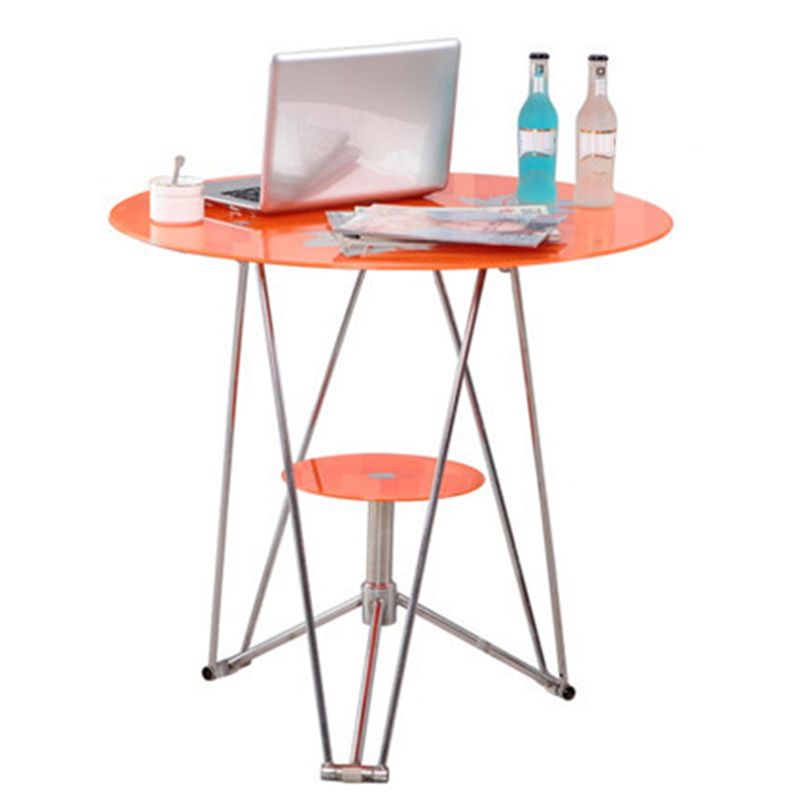 28.7"H Modern Metal Frame Base Round Glass Top Coffee Table with Shelf