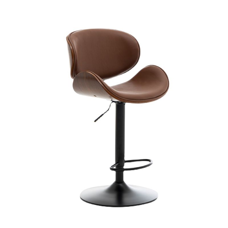 Contemporary Metal Adjustable Barstool Leather Counter Stool with Swivel in Matte Finish