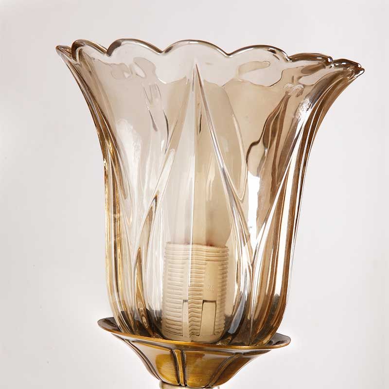 Cognac Glass Flower Wall Mounted Light Vintage 1/2 Heads Brass Sconce Light Fixture with Crystal Drop