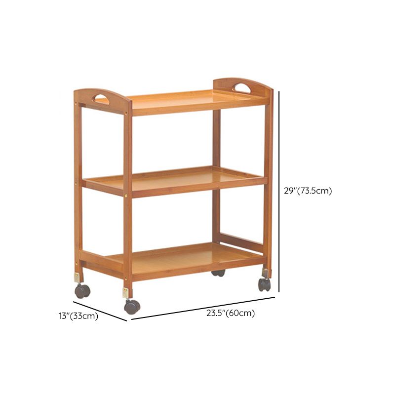Rolling Kitchen Trolley Rectangular Bamboo Wooden Prep Table