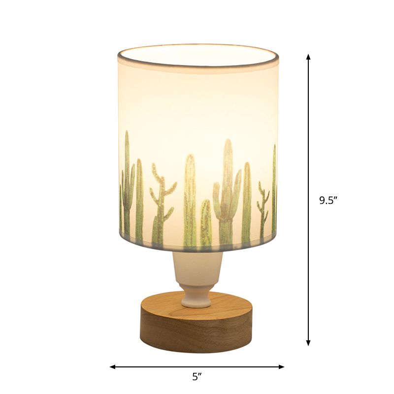 Scrivania cilindri in tessuto luce moderna a 1 bulbo lampada con albero/pesce/cactus deco e base in legno in bianco