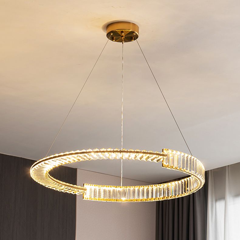 Modern Creative LED Pendant Light Electroplate Iron Linear Chandelier with Crystal Shade