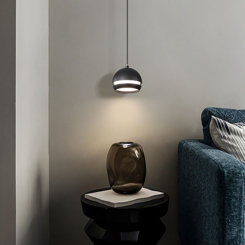 Nordic Mini LED Pendant Lamp Aluminum Bedside Hanging Light in Black