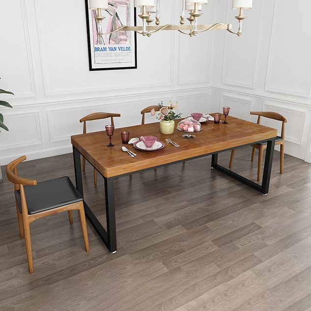 Natural and Black Dining Site Table Industrial Wood and Metal Dining Table