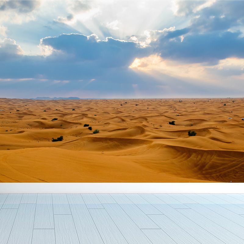 Broad Sand Sea Wallpaper Mural for Accent Wall, Yellow and Blue, Personalized Size Available