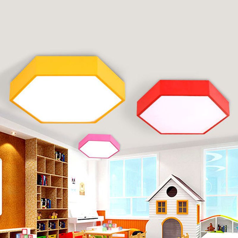 Hexagonal Flush Ceiling Light Simplicity Metallic Kindergarten LED Flush Mount Lighting Fixture