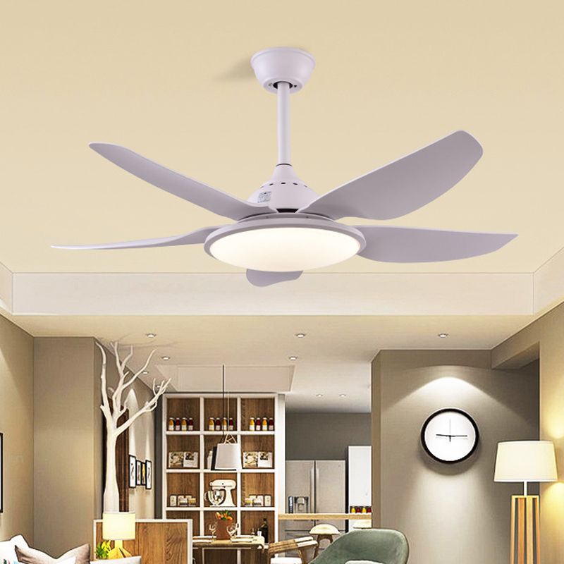 Lampada a ventola rotonda moderna LED ACRILICA ACRILICA A 5 BLADE Luce a soffitto semi-flush in bianco per soggiorno, largo 44 "