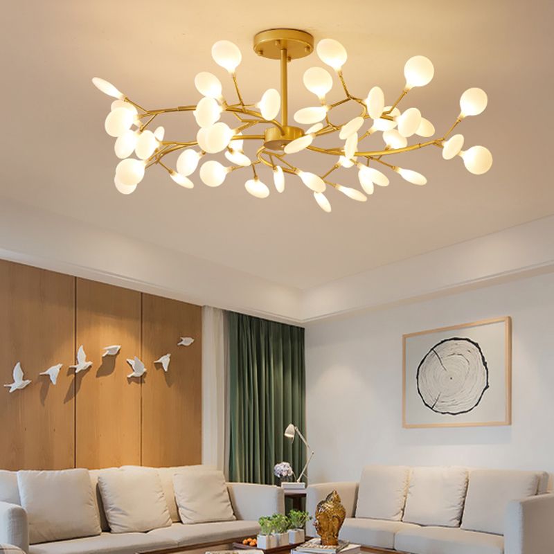 Postmodern Leaf Hanging Light Metal Living Room LED Chandelier Pendant Light in Brass