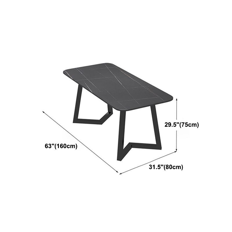 Industrial Style Dining Table Rectangle Sintered Stone Black Table with Metal Base
