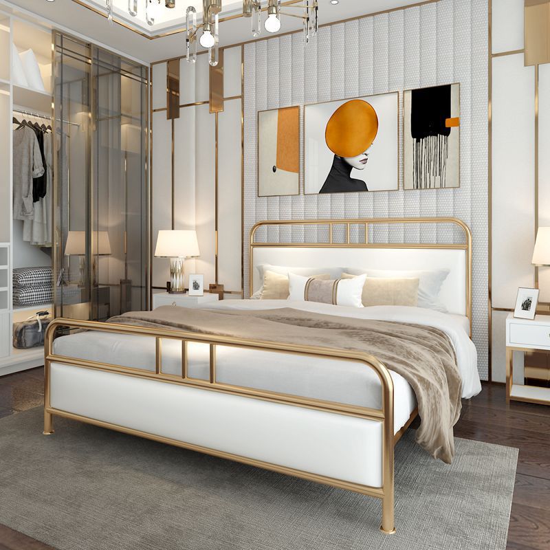 Contemporary Standard Bed Metal Bed Frame with Upholstered Headboard