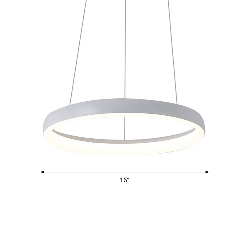 1/2/3-Layered Circle Chandelier Nordic Metallic Dining Room LED Ceiling Pendant Light in White