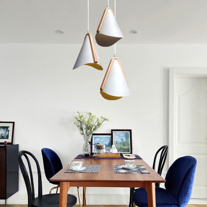 Lámpara de suspensión de diseño de metal de grano de madera nórdica de estilo nórdico de 1 luces en blanco