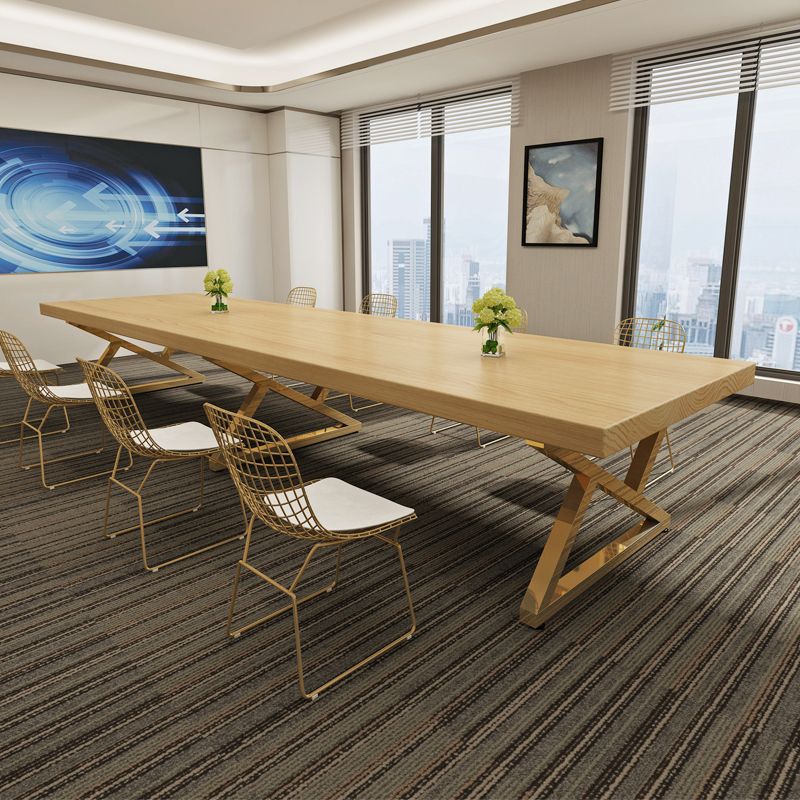 Rectangle Wood Color Dining Table Pine Solid Wood Table Glam for Dining Room