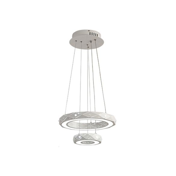 1/2/3-Light Dining Room Pendant Light with Ring Acrylic Shade White Ceiling Chandelier in Warm/White Light