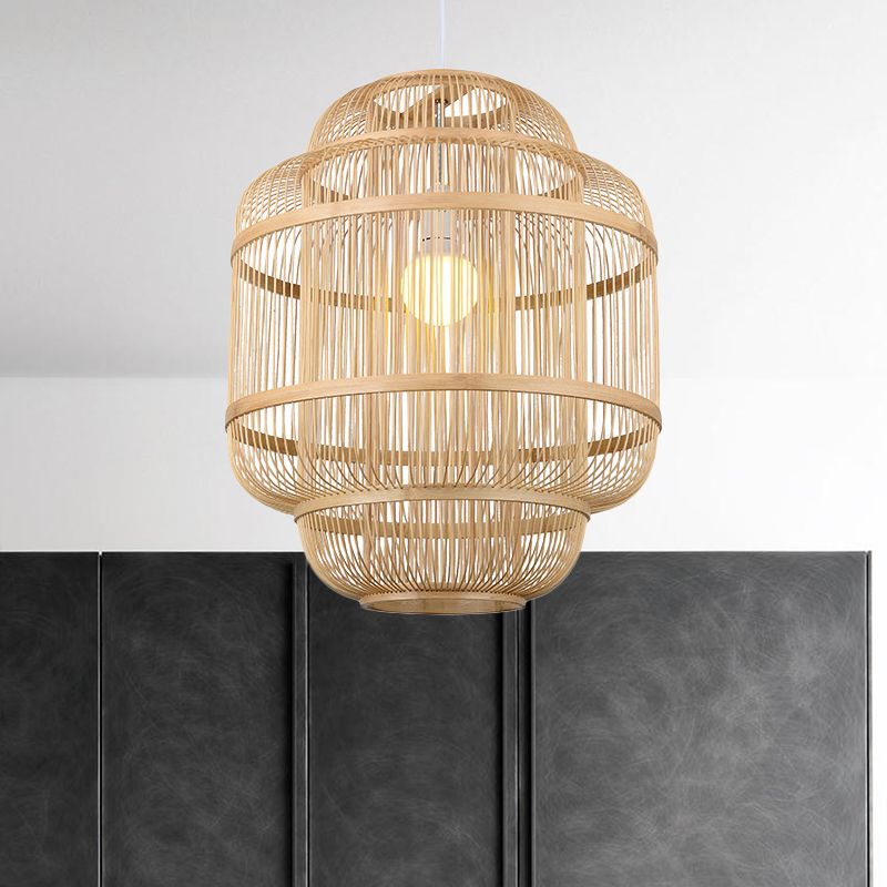 Wood orb Chandelier Dining Room Hanging Lamp Simple Style Hanging Lighting in Beige