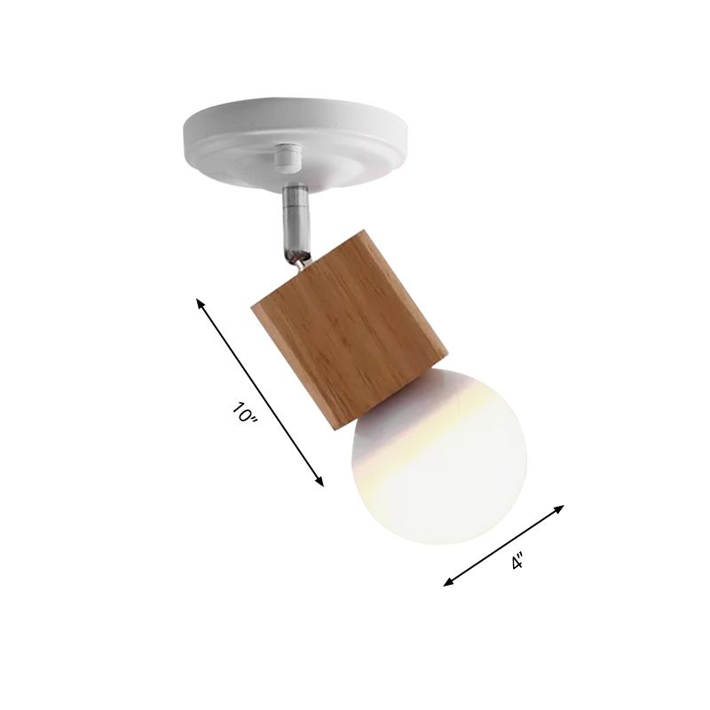 Metal Bare Bulb Semi Flush Ceiling Light Modern 1 Light White Finish Flushmount with Wood Top