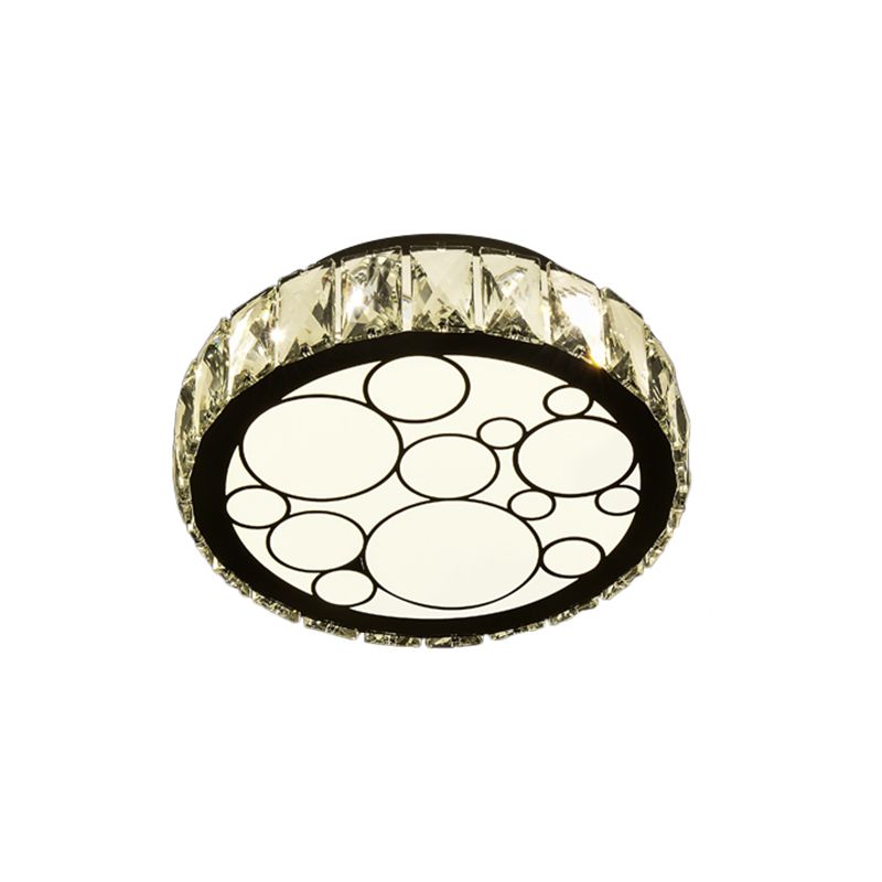 Modern Round Ceiling Light Fixture Hand-Cut Crystal LED Parlor Flush Mount with Bubble Pattern in Chrome, 10"/19" Wide