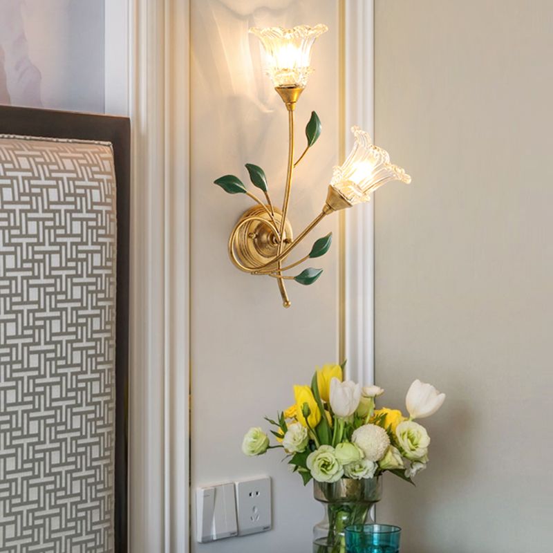 French Style Wall Light Flower Shape Wall Lamp with Glass Shade for Living Room