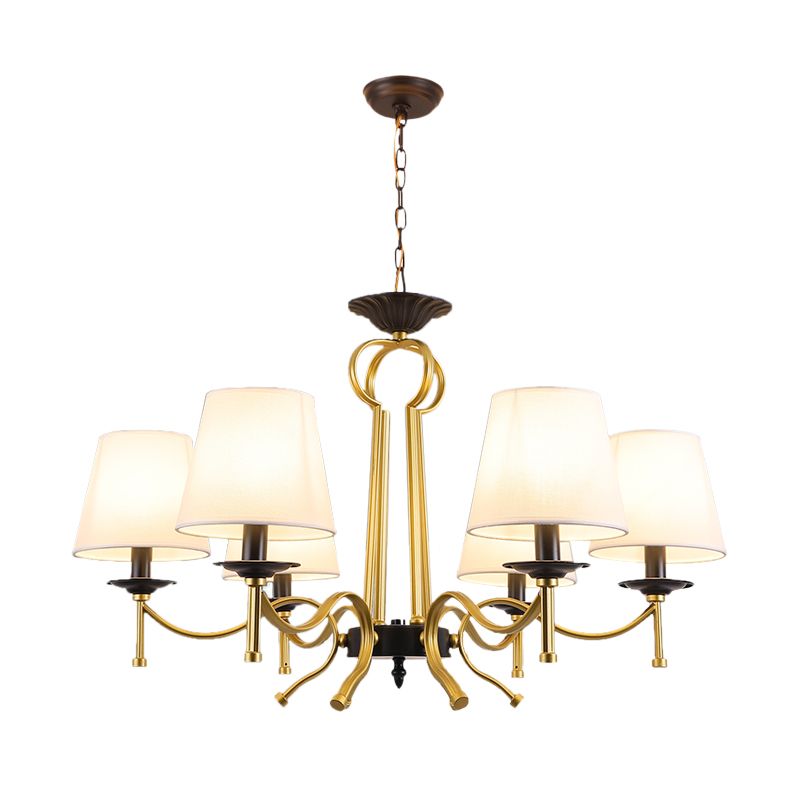 Green noir / lin 6/8 lumières du lustre rétros Shade conique à la fin du plafond avec un bras en métal courbé