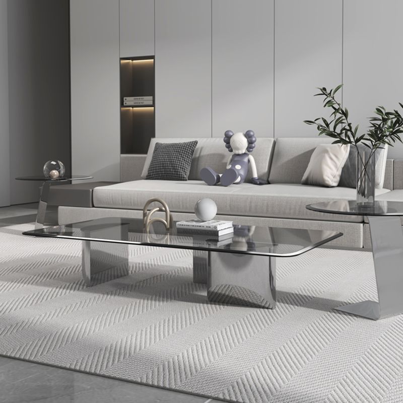 13.7" Contemporary Style 3 Legs Metal Base Square Glass Top Coffee Table