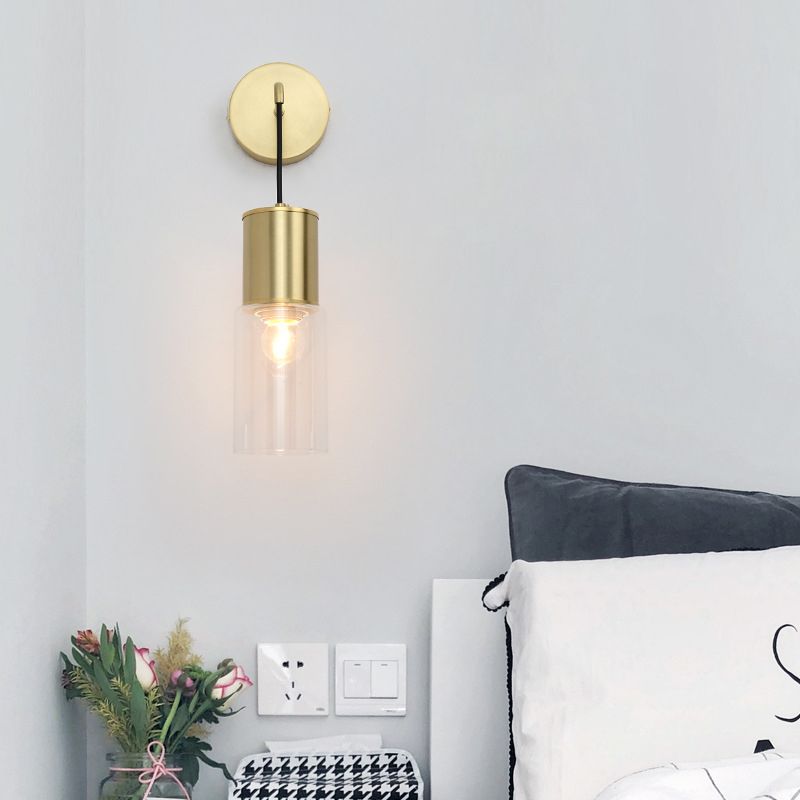 Brass Tube Wall Sconce Light Minimal Single Light Clear Glass Wall Mount Lamp Kit