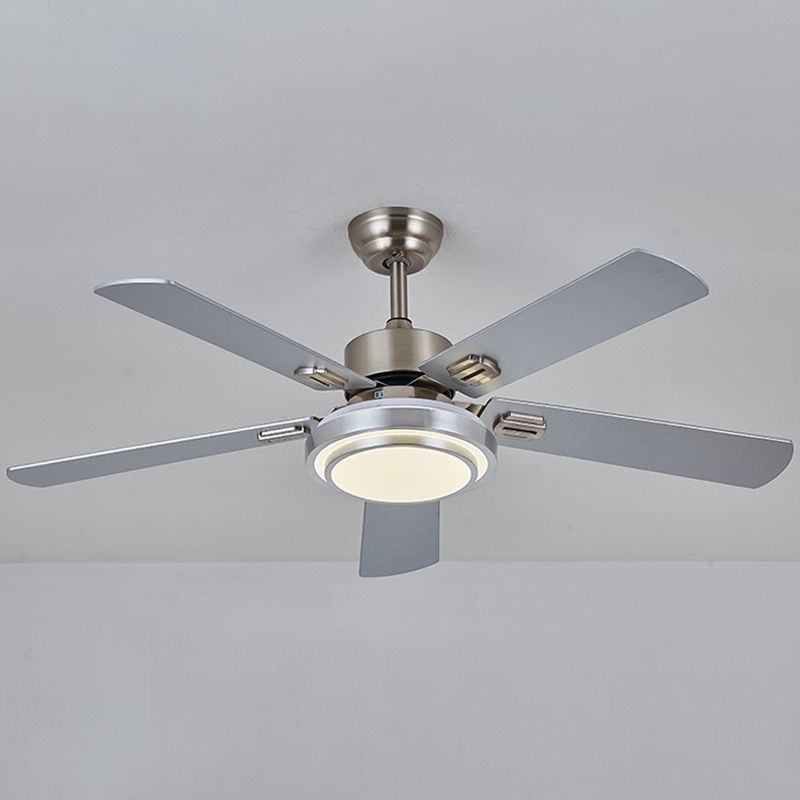 5-blade nikkelronde semi-mount verlichting klassieke metalen led slaapkamer hangventilatorlamp, 42 "breed