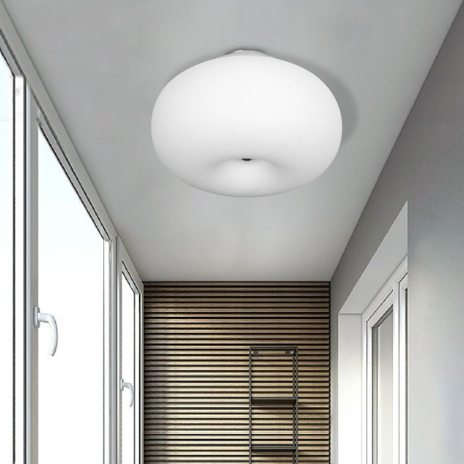 11"/15"/18" Wide Oblong Ceiling Flush Mount Light Modernist 1 Head White Flush Mount Lamp with Glass Lampshade for Balcony