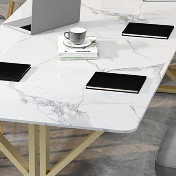 Home Office Writing Table Luxury Marble Curved Computer Desk