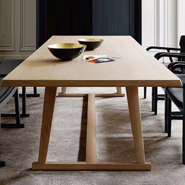 Modern Solid Wood Table for Restaurant Rectangle Dining Table with Trestle Base