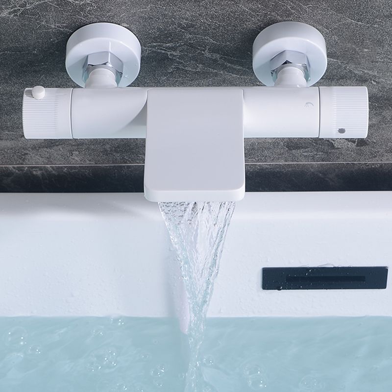 Waterfall Tub Filler Copper Wall-Mounted Double Knob Handle Tub Filler with Handshower