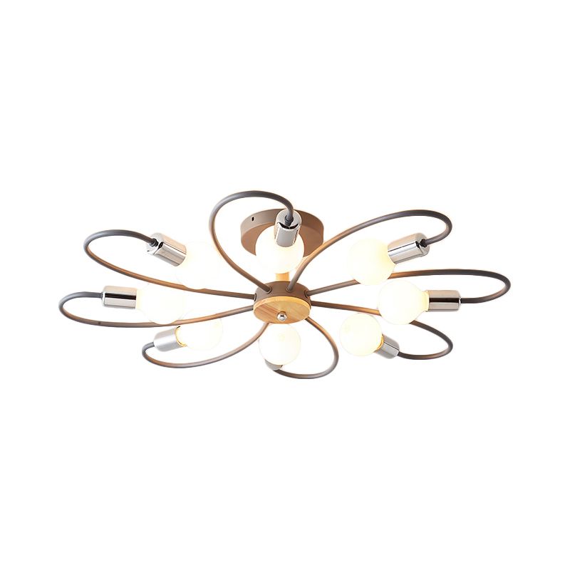 Spoutnik Lampe semi-encastrée contemporaine en métal 3/6/8 lumières Gris/vert Plafonnier semi-encastré avec bras incurvé