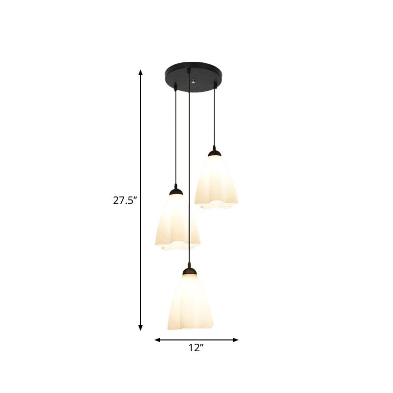 Wit glas gegolfd cluster hanger Simplicity Black Drop hanger met werveldign