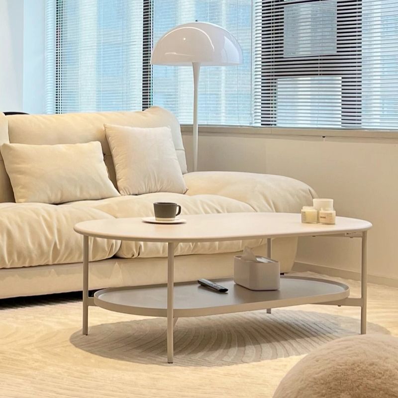 4 Legs Coffee Cocktail Table Wooden Oval Coffee or End Table with Shelf