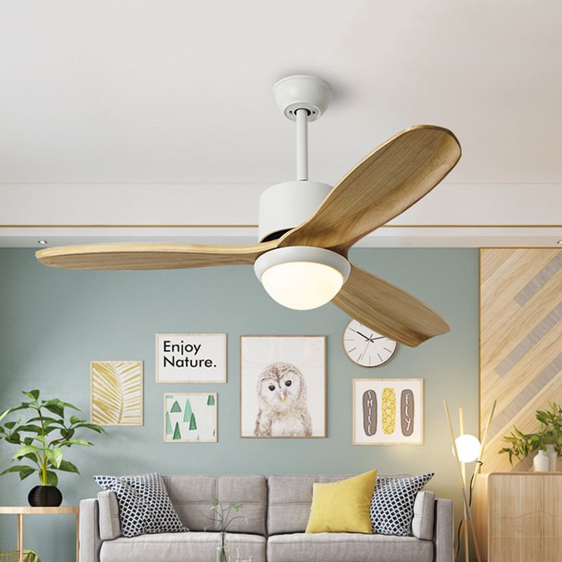 Weiße Schüssel Anhänger Lüfter Beleuchtung Minimalismus Holz LED LED Wohnzimmer Halbflush-Halterung mit 3 Holzklingen, 52 "breit