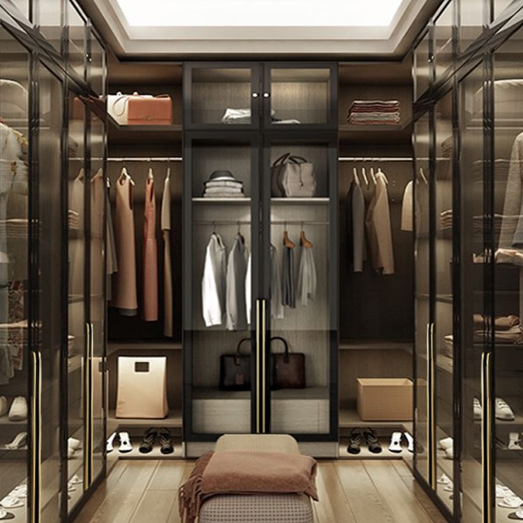 Contemporary Style Wardrobe Gray Colour Glass Wardrobe Closet