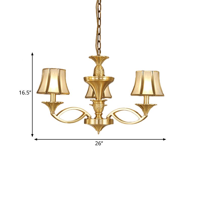 Gold Starburst Chandelier Lamp Colony Metal 3/6/8 Heads Pendant Ceiling Light with Flared Opal Frosted Glass Shade