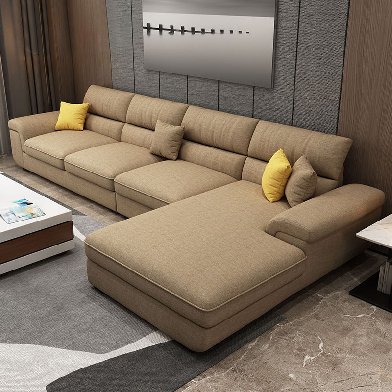 Modern Reversible Chaise Sofa with Pillows Flared Arm Sectionals for Living Room