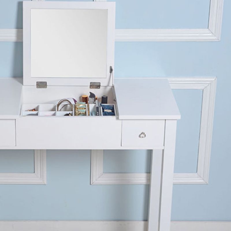 Flip Single Mirror Vanity Desk Double Drawers Straight Feet Dresser in White