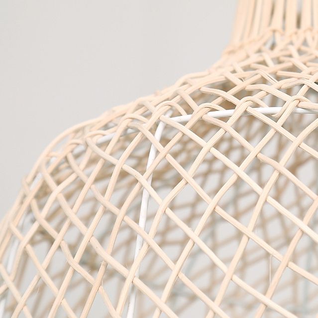 Handwoven Dome Pendant Light Fixture Chinese Rattan Fiber Single Bulb Ceiling Light for Dining Table