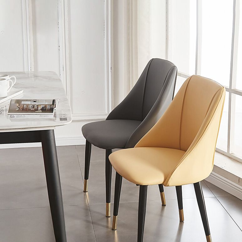 Leather Upholstered Armless Dining Chairs Home Side Chairs with Metal Legs