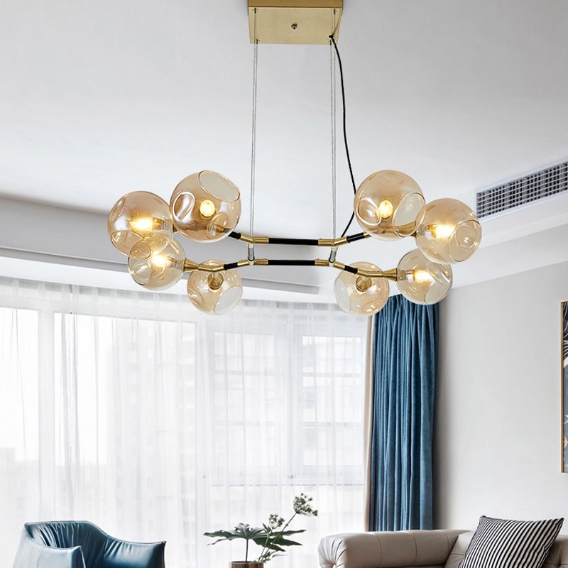 Glass Round Shape Chandelier Light Modern Style 8 Lights Chandelier Light Fixture in Gold
