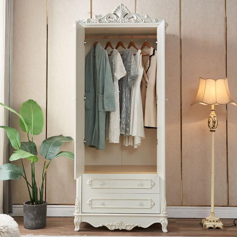 French Country Wardrobe White Colour Solid Wood Wardrobe Closet with Drawers