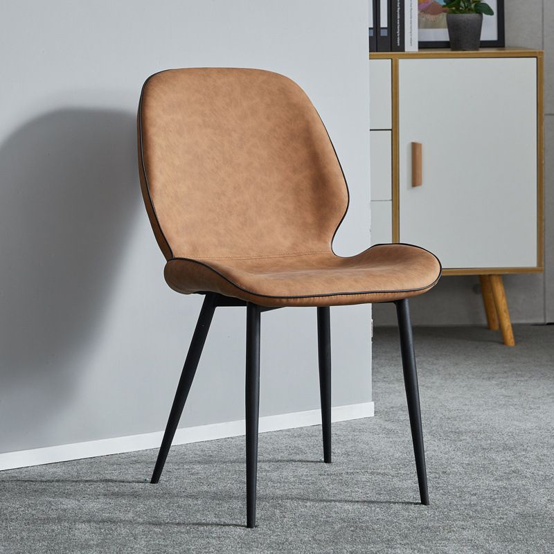 Modern Armless Dining Chairs Leather Wingback Side Chair with Metal Legs