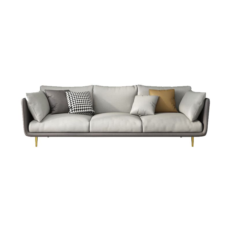 Imitation Leather Sofa with Pillow Back Square Armrest Latex Seat Filled with Wood
