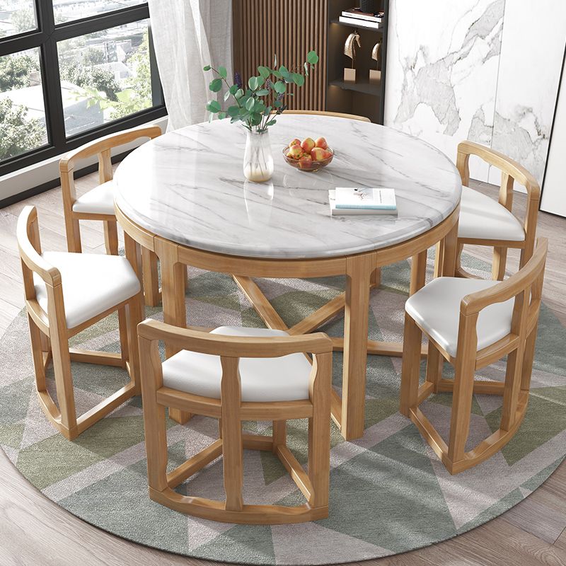 Round Solid Wood Dining Table Set 1/7 Pieces Dining Set for Kitchen
